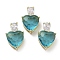 Real 18K Gold Plated Rack Plating Brass Micro Pave Cubic Zirconia Pendants, with Glass, Long-Lasting Plated, Cadmium Free & Lead Free, Heart, Turquoise, 20x13x9mm, Hole: 1.8x5mm