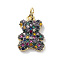 Rack Plating Brass Micro Pave Cubic Zirconia Charms, Lead Free & Cadmium Free, Bear Charm, Real 18K Gold Plated, with Jump Ring, Colorful, 15x10x3.5mm, Hole: 3mm