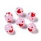 Handmade Lampwork Beads, Hand Drawn Beads, with Enamel, Round with Heart Pattern, Pearl Pink, 10~10.5x9.5mm, Hole: 1.5mm