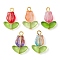 Handmade Lampwork Pendants, with Golden Tone Iron Loops, Tulip Charm, Mixed Color, 21.5x14x4.5mm, Hole: 2.5mm