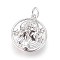 Brass Pendants Rhinestone Settings, Flat Round with Human, Platinum, Fit: 0.6mm Rhinestone, 17x15x3mm, Hole: 2.5mm