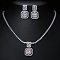 Square Brass Micro Pave Clear Cubic Zirconia Pendant Necklaces & Stud Dangle Earrings Sets, Platinum, 460mm