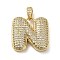 Brass Micro Pave Cubic Zirconia Pendants, Cadmium Free & Lead Free, Long-Lasting Plated, Real 18K Gold Plated, Letter N, 19.5x20.5x5.5mm, Hole: 4.5x3mm