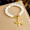 304 Stainless Steel Charm Bracelets, Imitation Pearl Beads Bracelets for Women, Golden & White, Starfish, 7-7/8 inch(20cm)