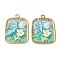 Light Gold Tone Alloy Enamel Pendants, with ABS Imitation Pearl, Rectangle with Resin Flower Charms, Rack Plating, Sky Blue, 30x22x4.5mm, Hole: 1.8mm