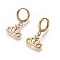Brass Dangle Hoop Earrings, with Micro Pave Cubic Zirconia, Crown, Golden, 24.5mm, Pin: 1mm