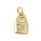 Brass Micro Pave Cubic Zirconia Charms, Cadmium Free & Nickel Free & Lead Free, Real 18K Gold Plated, Lock Charms, Clear, 12.5x7x1.5mm, Hole: 3mm