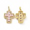 Brass Micro Pave Clear Cubic Zirconia Pendants, Cadmium Free & Lead Free, Cross, Religion, Pearl Pink, 24x17x5mm, Hole: 3.5x5~5.5mm