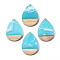 Transparent Resin & Walnut Wood Pendants, Two Tone, Teardrop, Cyan, 36.5x24.5x3mm, Hole: 2mm