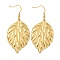 Leaf Ion Plating(IP) 304 Stainless Steel Dangle Earrings, Polishing, Golden, 60x27mm