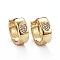 Brass Micro Pave Clear Cubic Zirconia Huggie Hoop Earrings, Long-Lasting Plated, Ring with Heart, Real 18K Gold Plated, 13x14x5mm, Pin: 0.8mm