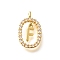 Brass Micro Pave Cubic Zirconia Pendants, Cadmium Free & Nickel Free & Lead Free, Real 18K Gold Plated, Oval with Letter Charms, Letter F, 18.5x11x3.5mm, Hole: 2x1.5mm
