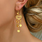 Fashionable Brass Coin with Heart Tassel Hoop Earrings, Real 18K Gold Plated, 75x17mm