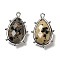 Natural Dalmatian Jasper Pendants, with Platinum Brass Edge, Faceted, Teardrop, 22.5x14x5.5mm, Hole: 1.6mm.