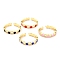 Adjustable Real 18K Gold Plated Brass Enamel Finger Rings, Cuff Rings, with Clear Cubic Zirconia, Flat Round, Mixed Color, Inner Diameter: 17mm