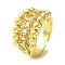 Brass Micro Pave Cubic Zirconia Open Cuff Rings, Cadmium Free & Lead Free, Hollow Curb Chains, Real 16K Gold Plated, US Size 7(17.3mm)