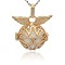 Golden Tone Brass Cage Pendants, Hollow Round with Wing, with No Hole Spray Painted Brass Round Ball Beads, White, 26x29x20mm, Hole: 3x8mm