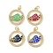 Brass Micro Pave Clear Cubic Zirconia Pendants, Cadmium Free & Lead Free, with Enamel and Shell & Jump Ring, Real 18K Gold Plated, Flat Round with Bird Charms, Mixed Color, 21x18x3mm, Hole: 3.2mm