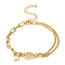 Leaf Brass Micro Pave Cubic Zirconia Link Bracelets, Cable Chains & Card Paper Chains Jewelry for Women, Real 18K Gold Plated, 6-7/8 inch(17.5cm)
