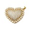 Rack Plating Brass Micro Pave Cubic Zirconia Pendants, Long-Lasting Plated, Lead Free & Cadmium Free, Heart Charms, Real 18K Gold Plated, 28x35x7mm, Hole: 4x3mm