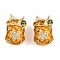 Brass Micro Pave Clear Cubic Zirconia European Enamel Beads, Large Hole Beads, Pineapple Drink, Real 18K Gold Plated, 15x10x10mm, Hole: 4.5mm