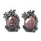 Natural Rhodonite Pendants, Oval Charms with Brass Leaves, Antique Silver, Lead Free & Cadmium Free, 28x21x9mm, Hole: 6.5x3mm
