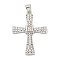 Rack Plating Brass Micro Pave Cubic Zirconia Pendants, Long-Lasting Plated, Lead Free & Cadmium Free, Cross Charms, Religion, Platinum, 31x22x3mm, Hole: 5x3mm