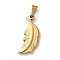 201 Stainless Steel Pendants, Feather Charms, PVD Vacuum Plating, Golden, 26.5x12x2mm, Hole: 6.5x3mm
