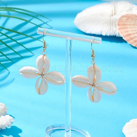 Серьги-подвески из натуральных смешанных ракушек каури EJEW-TA00608-1