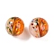 Handmade Lampwork Beads, Round with Flower, Two Tone, Dark Orange, 12x12~12.5mm, Hole: 1.2~1.6mm