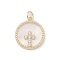 Brass Micro Pave Clear Cubic Zirconia Pendants, with Natural White Shell and Jump Ring, Real 18K Gold Plated, Flat Round, Cross, 18x16x3mm, Hole: 3.2mm