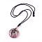 Adjustable Natural Rhodonite Pendant Necklaces, with Nylon Theard, Donut/Pi Disc, 23.6 inch~24.8 inch(60~63cm), Donut: 40x6~9mm
