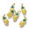 Brass Enamel Charms, Pineapple, Golden, Yellow, 13x6x2mm, Hole: 3mm
