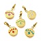 304 Stainless Steel Micro Pave Rhinestonea Pendants, Flat Round Evil Charm, Real 14K Gold Plated, Ion Plating(IP), Mixed Color, 26mm
