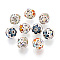 Round Brass Enamel Beads, Cadmium Free & Lead Free, with Rhinestone, Silver, 8mm, Hole: 1~mm