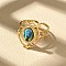 Oval 304 Stainless Steel Paua Shell Finger Rings for Women, Ion Plating(IP), Real 18K Gold Plated, 18x16mm, US Size 6(16.5mm)