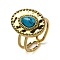 Ion Plating(IP) Oval with Teardrop 304 Stainless Steel Open Cuff Rings, Synthetic Turquoise Finger Rings for Women Men, Real 18K Gold Plated, US Size 6(16.5mm)