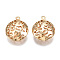 Brass Pendants, Hollow, Nickel Free, Flat Round, Real 18K Gold Plated, 21x17.5x8mm, Hole: 1.2mm