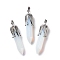 Opalite Big Pointed Pendants, with Platinum Tone Brass Findings, Cadmium Free & Lead Free, Bullet with Leaf, 53.5~57x14~15x14~15mm, Hole: 7x4mm