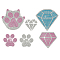 Glass Hotfix Rhinestone, Iron on Appliques, Costume Accessories, for Clothes, Bags, Pants, Paw Print & Diamond, 297x210mm