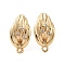 Brass with Clear Cubic Zirconia Stud Earring Findings, Cadmium Free & Nickel Free & Lead Free, Leaf, Real 18K Gold Plated, 15x8mm, Hole: 1mm, Pin: 0.7x12mm