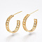 Brass Stud Earring Findings, Half Hoop Earrings, with Loop, Nickel Free, Real 18K Gold Plated, 16x21x3mm, Hole: 1.5mm, Pin: 0.8mm