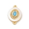 Brass Micro Pave Clear Cubic Zirconia & Shell Connector Charms, with Sky Blue Glass, Real 18K Gold Plated, Oval, 17x11x2.5mm, Hole: 1.2mm