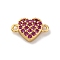Brass Micro Pave Magenta Cubic Zirconia Heart Connector Charms, Rack Plating, Long-Lasting Plated, Lead Free & Cadmium Free, Real 18K Gold Plated, 7x11x3mm, Hole: 1mm