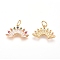 Brass Pendants, with Micro Pave Cubic Zirconia and Jump Rings, Fan, Colorful, Golden, 10x16.5x2.5mm, Hole: 3.2mm