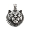 Retro 304 Stainless Steel Pendants, Antique Silver, Tiger, 35x31x11mm, Hole: 5x8.5mm