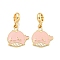 Rack Plating Alloy Enamel Whale European Dangle Charms, Large Hole Pendants, Golden, Cadmium Free & Nickel Free & Lead Free, Pink, 29.5mm, Hole: 4.6mm, Whale: 19.5x17.5x2.5mm