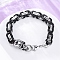 201 Stainless Steel Byzantine Chain Bracelets, Skull Bracelets with 304 Stainless Steel Clasps, Stainless Steel Color & Black, 7-5/8 inch(19.5cm)