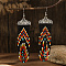 Bohemian Style Tassel Dangle Earrings, with Geometric Patterns and Glass Beads, Black, 103x27mm