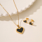 Sweet and Simple 201 Stainless Steel Shell Heart Pendant Necklace & Stud Earrings Set for Couples, Black